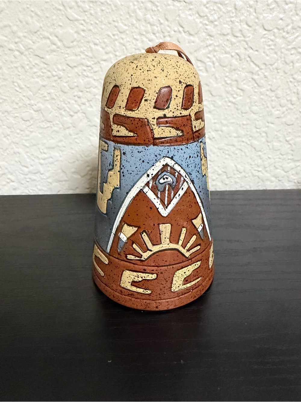 Handcrafted Southwestern Ceramic Bell in Terracotta and Sky Blue